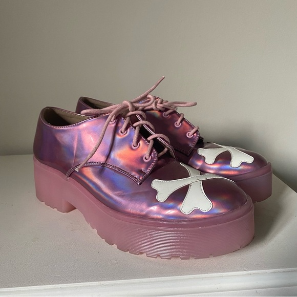 Iron Fist Shoes - Iron Fist Iridescent Holographic Pink Platform Shoes